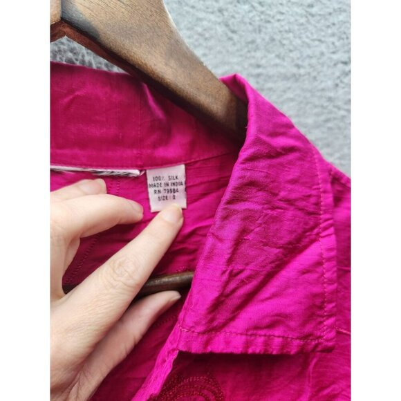 Chicos Fuchsia Silk Embroidered Button-Up Jacket Size L - Picture 2 of 5
